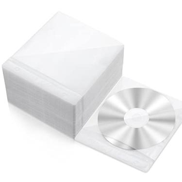 Imagem de Harloon 200 peças de capas de CD envelopes de DVD, refil de dupla face, estojo de plástico para fichários de armazenamento em branco para substituição de proteção (branco)