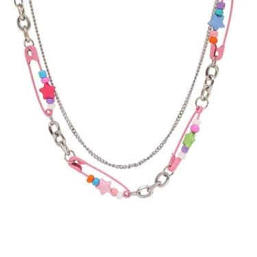 Imagem de SIXAOAZZ Colar de alfinete de segurança pingente de coração doce estilo legal colar de clipe de papel com corrente de extensão personalidade de cobre simples joia de alfinete de segurança requintada