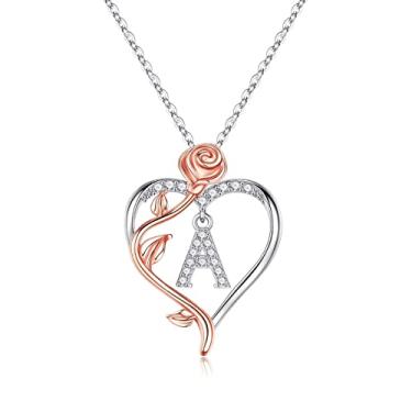 Imagem de Mothers Day Gifts-Rose Heart Initial Necklaces for Women Teen Girls, Romantic I Love You Letter Initial A Necklace Jewelry Gifts Birthday Wedding Engagement Anniversary Bridesmaid Gift Necklace Her for Girlfriend Wife Women