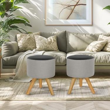 Imagem de Kit Conjunto 02 Puff Duna Redondo Pé Palito Banqueta Para os pés Decorativa Estofada(CINZA CLARO/PRETO CORINO)