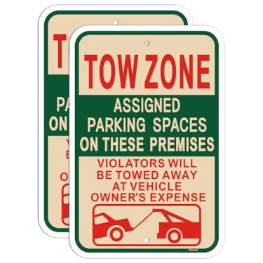 Imagem de Vagas de estacionamento atribuídas à zona de reboque, placas de reboque para violadores, placas de estacionamento atribuídas de 45,7 x 30,5 cm, placas de área de reboque, alumínio livre de ferrugem, à