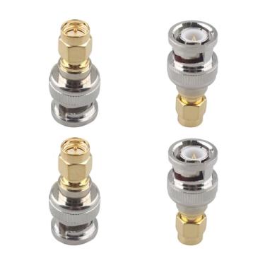 Imagem de Futheda 4 peças SMA macho para BNC macho RF adaptador coaxial SMA para conector BNC conector de antena coaxial acoplador reto compatível com rádio amador SDR Baofeng UV 5R uv82 V-5r5 rádio portátil
