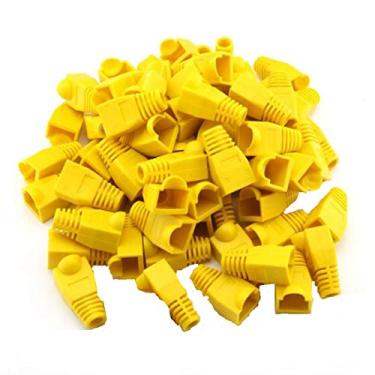 Imagem de 100 peças de conector de rede Ethernet RJ45, capa de plugue de plástico macio CAT6 CAT5 CAT5E CAT6a, Amarelo