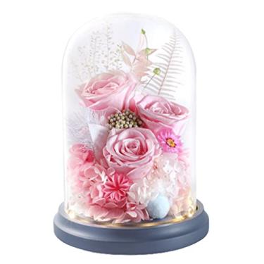 Imagem de feito à mão Flor preservada em uma cúpula de vidro - cravo rosa imortal flor seca com luz noturna flores eternas presentes do dia do professor Boa escolha