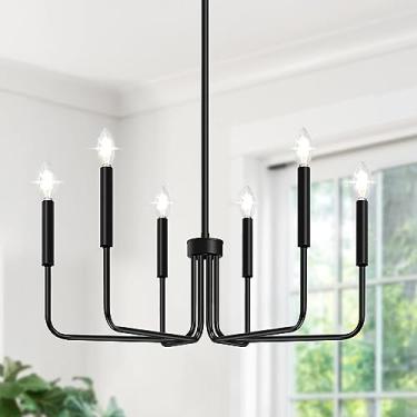 Imagem de Lustre preto, lustre de casa de fazenda de 6 luzes para sala de jantar, luminárias suspensas, luminárias de jantar, lustre moderno industrial para quarto, hall de entrada, hall, sala de estar e