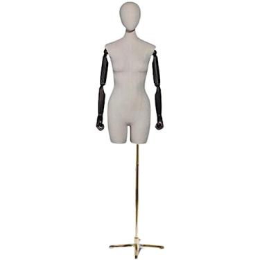 Imagem de Multiuso Manequim de janela Manequim de vidro Aço Manequim de meio corpo Feminino Manequim de superfície de estopa com suporte destacável Altura ajustável Janela