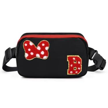 Imagem de Pochete com laço com letra inicial de chenille, bolsa tiracolo impermeável para parque, presentes de aniversário de Natal para adolescentes, meninas, mulheres, crianças, adultos, linda bolsa de cinto