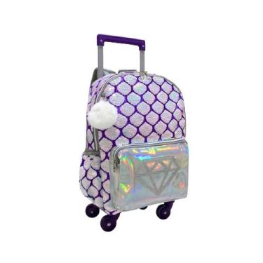 Imagem de Mochila Rodinha Paetê Diamante Com Pompom Meninas Escolar - Clio