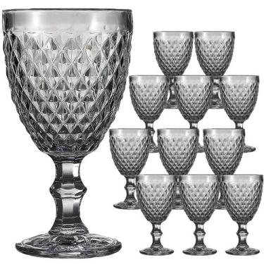 Imagem de Jogo 12 Taças de Vidro Luxo Agata Cinza 340ml Vinho Água Drinks Grosso