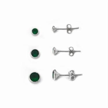 Imagem de Kit Trio de Brincos ponto de Luz Prata 925 - Atraktiva Jóias, Verde es