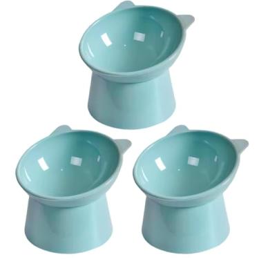 Imagem de Kit 3 Comedouro Para Gatos Elevado Ergonômico Individual Gatinho (Azul Gatinho)