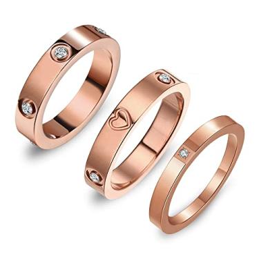 Imagem de 3 peças de anel de amor da amizade para mulheres ouro 18 quilates prata banhado a ouro rosa zircônia cúbica anéis de aço inoxidável anel de promessa aliança de casamento anel de aniversário joias presentes para ela, Aço inoxidável, Zircônia cúbica