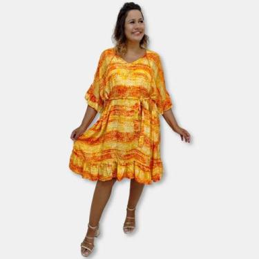 Imagem de Vestido Curto Toque de Seda Indiana Manga Curta Plus Size - Sarat Moda