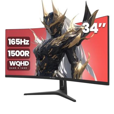 Imagem de CRUA Monitor De Jogos Curvo De 34", Wqhd 3440X1440, Monitores De Computador De 144 Hz/165 Hz, Tela Va De 1500R, 99% Srgb, Amd Freesync, Hdmi 2.0 E Dp 1.4, Instalações Montáveis Na Parede - Preto