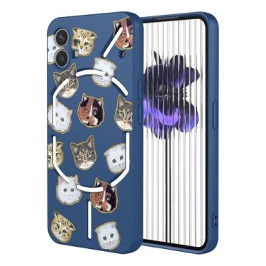 Imagem de HTXWXJC Capa de telefone para Nothing phone1, Nothing Phone One A063 capa à prova de choque flexível bumper TPU capa macia padrão gato capa de telefone para telefone Nothing Phone 1 gato azul