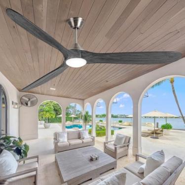 Imagem de AUNLPB Ventilador De Teto De 70 Polegadas Com Luz, Ventilador De Teto De Madeira Grande, Ventilador De Teto Externo Para Pátio Com Luz, Ventilador De Teto De Hélice De Cfm Alto Com Classificação De
