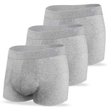 Imagem de REELINDRY Cueca boxer masculina à prova de vazamento, alta absorção, 65 g, controle de odor, vazamento, lavável, pacote com 3 (3 cinza claro, 2GG)