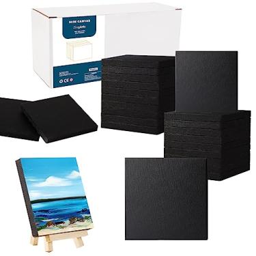 Imagem de ZingArts Zingarts Black Mini Canvases Com Conjunto De Cavalete, Pacote Com 24, 4” X 4” Polegadas, Mini Telas Pretas, Tela Preta Pequena, Materiais De Arte Para Vazamento De Acrílico E Pintura A Óleo