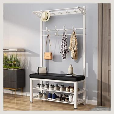 Imagem de Cabideiro, banco de sapato, árvore de salão industrial para organizador de prateleira, 8 a 12 ganchos, 2 prateleiras de sapatos, fácil de montar