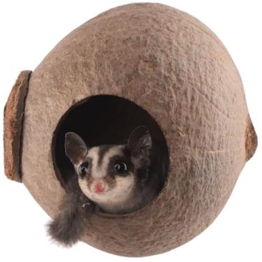 Imagem de Sugar Glider House Climb Toys Natural Coconut Shell Hut Hide Out Ninho para rato, Hamster, Esquilo, Pássaro, Periquito, Habitats de Gaiola (B)