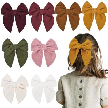 Imagem de DEEKA 8 peças de laços grandes de veludo cotelê outono inverno fábula grampos de cabelo para meninas pequenas feitas à mão tecido marrom bege acessórios de cabelo para meninas pequenas - marrom