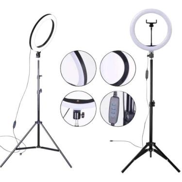Imagem de Ring Light 26cm Tripé 2,10m Luz Branca Para Maquiagem e Lives - RMElet