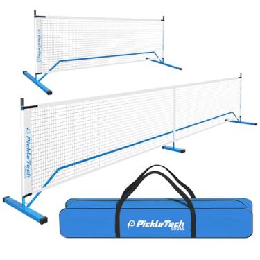 Imagem de PICKLETECH 4.0 versão slim 2 em 1 redes de pickleball portáteis para jogo ao ar livre, rede de pickleball de 22 pés 11 pés - regulamento usapa tamanho - sistema de rede de bola de picles de
