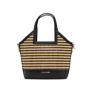 Imagem de Anne Klein Mini bolsa de palha com alça conversível, preto listrado preto natural, Listra preta natural preta, Small