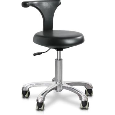 Imagem de Banqueta de rodinhas padrão com encosto cadeira de enfermeira odontológica com altura ajustável para escritório, cozinha, clínica e laboratório, preto