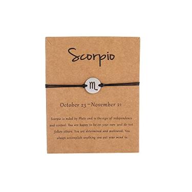 Imagem de COLORFUL BLING Pulseira de horóscopo do zodíaco com 12 signos de constelação para mulheres, pulseira banhada a ouro 14 quilates, tornozeleira amizade, joias para casais com cartão de mensagem, Small