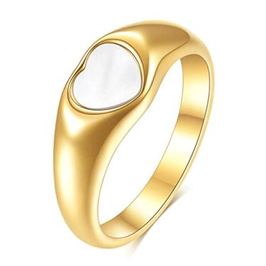 Imagem de VQYSKO Anel com símbolo de coração para mulher - Aliança de casamento de noivado com zircônia cúbica banhada a ouro 18K, tamanho 6-10, 9, Aço inoxidável, Sem pedra preciosa