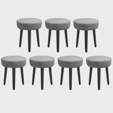Imagem de Kit 07 Banqueta Alta Julia Industrial 55cm Pé Palito Preto Corino Cinza - Ahz Móveis