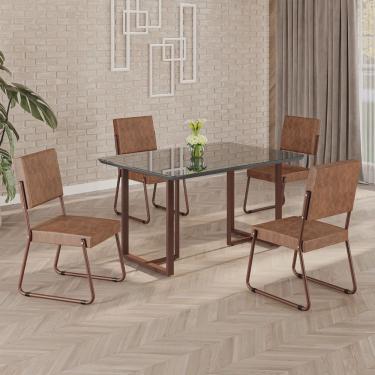 Imagem de Conjunto Sala de Jantar Mesa 120x90cm Base Lunna Tampo Mdf Laca com Vidro Napoli