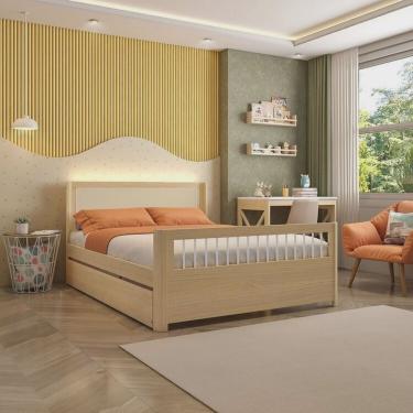 Imagem de Bicama Casal Wave Juvenil Reversível em Led com Rattan, Peseira Palito Casatema