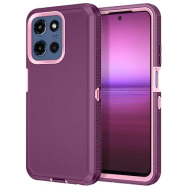 Imagem de I-HONVA Capa para Motorola Moto G 5G 2025 à prova de choque à prova de poeira/queda, 3 camadas, proteção total [sem protetor de tela] Capa resistente para Moto G 5G 2025 6,7 polegadas, vinho