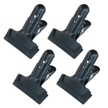 Imagem de Jiozermi Pacote com 4 grampos de mola resistentes, clipes de metal preto clipes de dobradiça de borracha para suportes de fundo de fotografia, marcenaria e projetos de melhoria da casa