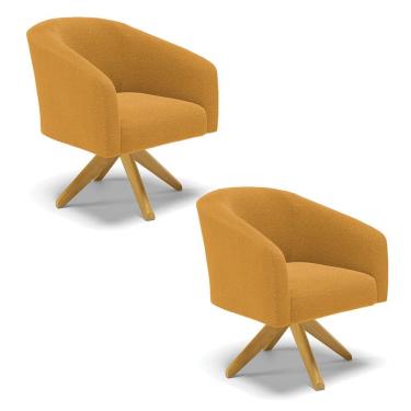 Imagem de Poltrona Decorativa Giratória MA30 kit 2 Stella Bouclê Mostarda D03 - D`Rossi