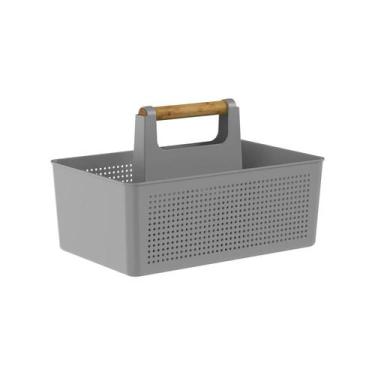 Imagem de Cesto Organizador Lavanderia Multiuso Chumbo Com Alça Bambu Flow Ou 8L