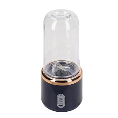 Imagem de Liquidificador portátil, 300 ml, 6 lâminas, 22000 RPM 1200 MAH, PCTG de grau alimentício, carregamento USB, liquidificador de viagem, frutas, legumes, café (azul, 6 lâminas, tampa)