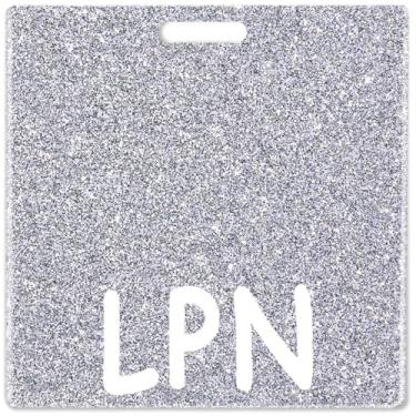 Imagem de Abamilaka Porta-cartão com glitter LPN Badge Buddy Silver Bling Badge Reel Buddies horizontal colega de trabalho enfermeira presentes para mulheres acessórios de enfermagem acrílico cartões de