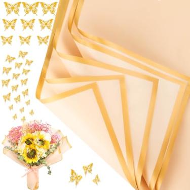Imagem de cridoz 20 folhas de papel de embrulho de buquê de flores com 12 peças de decorações de borboleta dourada para buquês de flores (champanhe)
