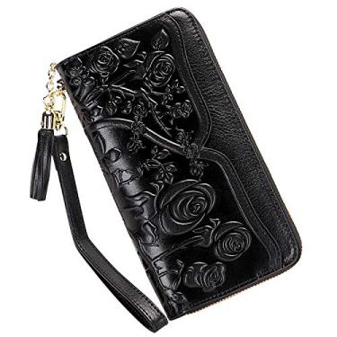 Imagem de WYUYIWH KWBQZGA Carteiras femininas de couro genuíno designer floral carteira de pulso bolsa clutch feminina com borla (20098 roxa), Verde (modelo 12009)