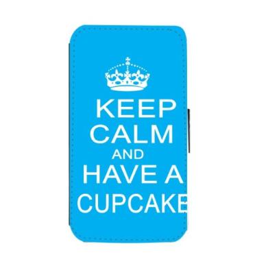 Imagem de Rikki Knight Keep Calm and Have a Cupcake - Capa carteira flip cor azul celeste com aba magnética para Samsung Galaxy S3