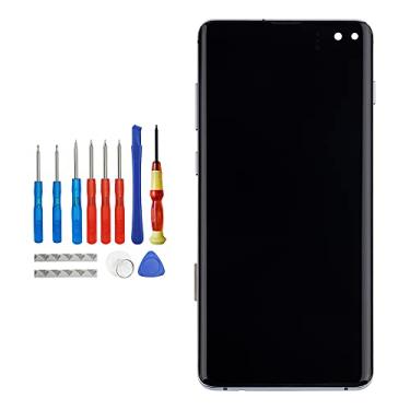Imagem de Vvsialeek AMOLED dinâmico compatível com Samsung Galaxy S10+ Plus -G975F -G975U -G975W LCD Touch Screen Display azul com ferramentas de moldura