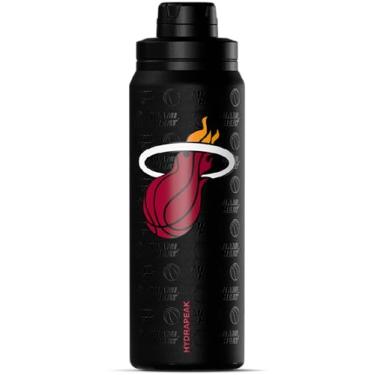 Imagem de Hydrapeak Garrafa de água ativa Miami Heat 737 g oficialmente licenciada pela NBA com tampa e alça reutilizável de aço inoxidável com isolamento de parede dupla, presente esportivo