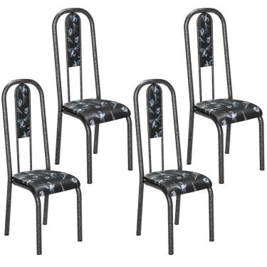 Imagem de Conjunto de 4 cadeiras Teixeira Madri com encosto martelado preto
