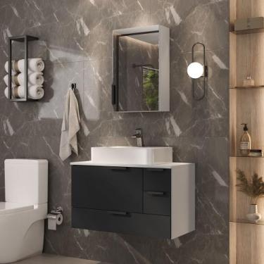 Imagem de Conjunto Gabinete Banheiro YARIS 80cm LUXO com Cuba Gigante - MOVEIS J