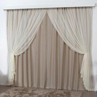 Imagem de Cortina Mirage 4 Mts Sala Blackout Voal Trilho Comum Bege - Casa Show 