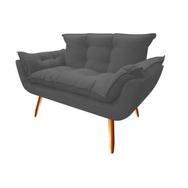 Imagem de Namoradeira Decorativa Opala Suede Cinza 2 Lugares Pés Madeira Ms Deco