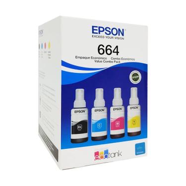 Imagem de Kit Refil De Tinta Epson 664, Preto/magenta/ciano/amarelo, 70ml - T664520-4p
